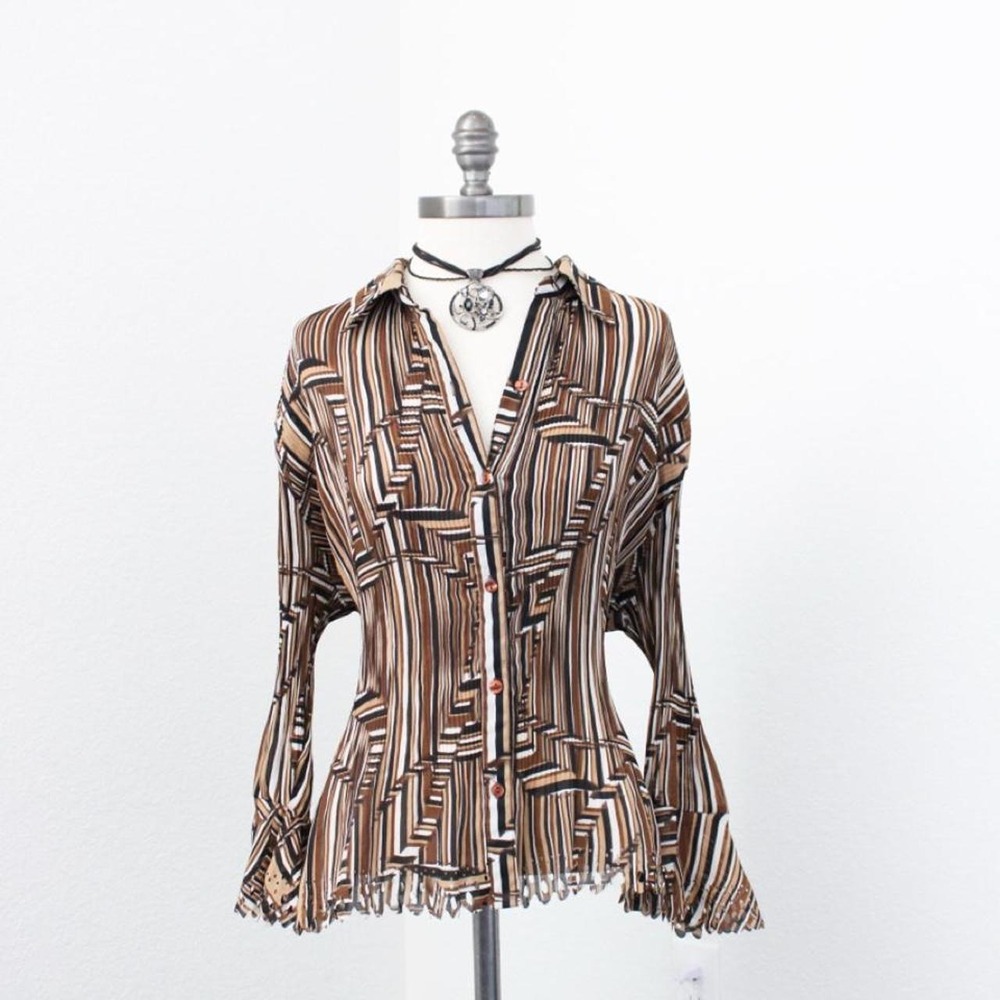 Y2k Vintage Milano grunge pleated sheer long sleeve with scalloped hems - Picture 1 of 8